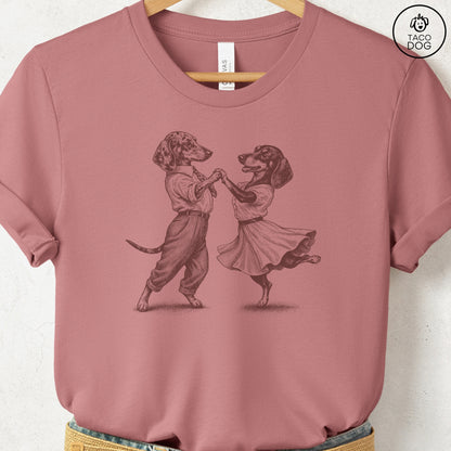Dachshund Dancing T-Shirt Heather Mauve Taco-Dog