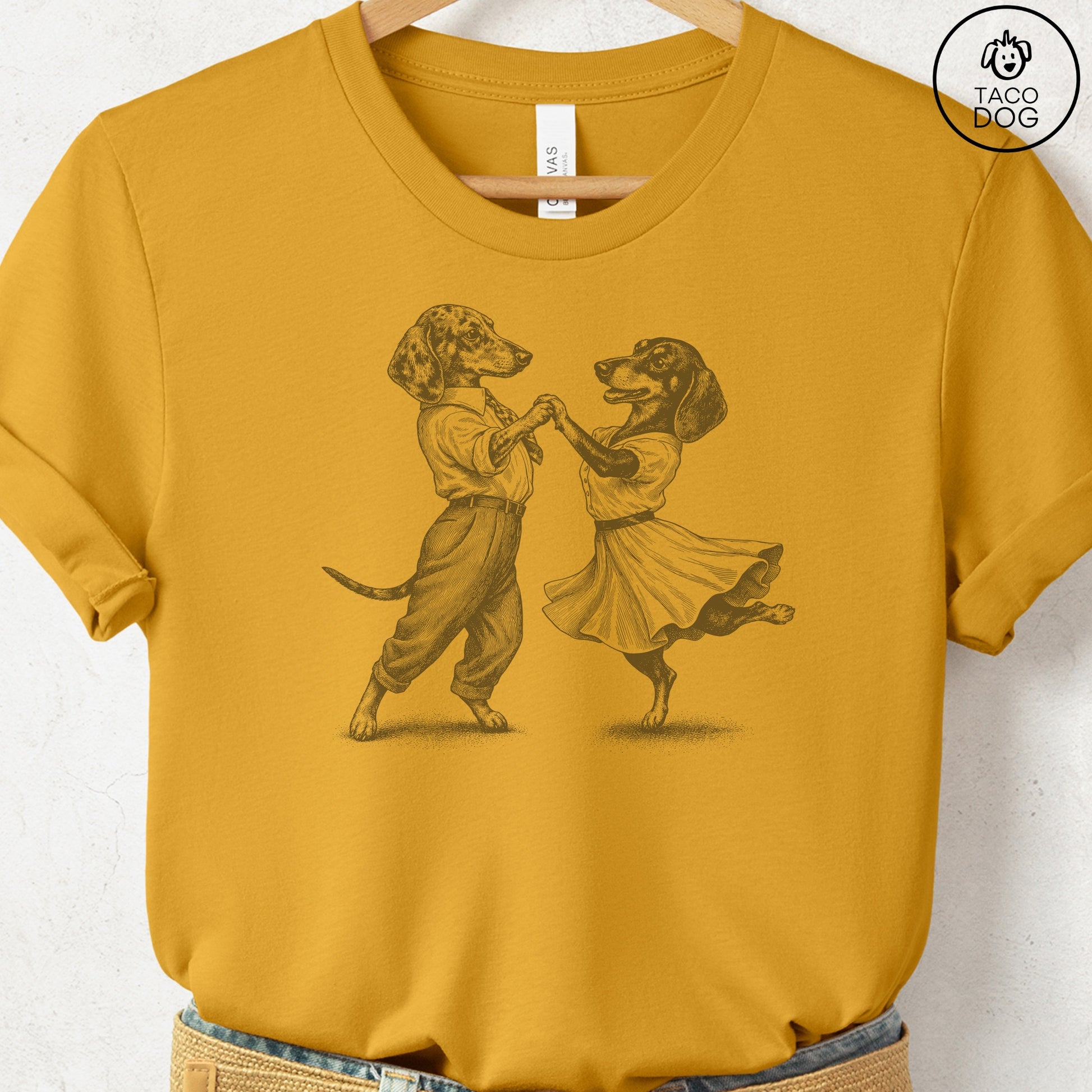 Dachshund Dancing T-Shirt Mustard Taco-Dog