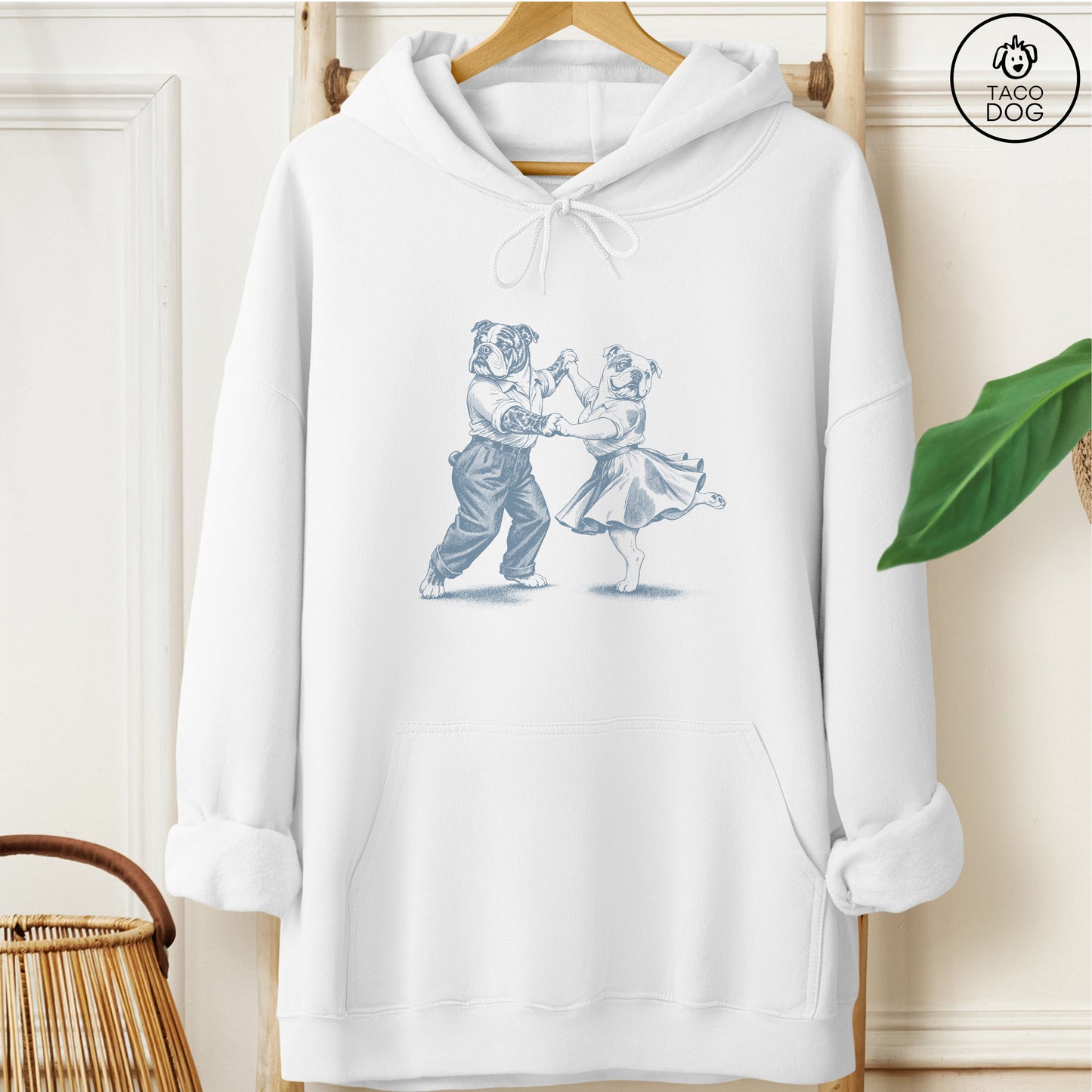 English Bulldog Dancing Hoodie White Taco-Dog