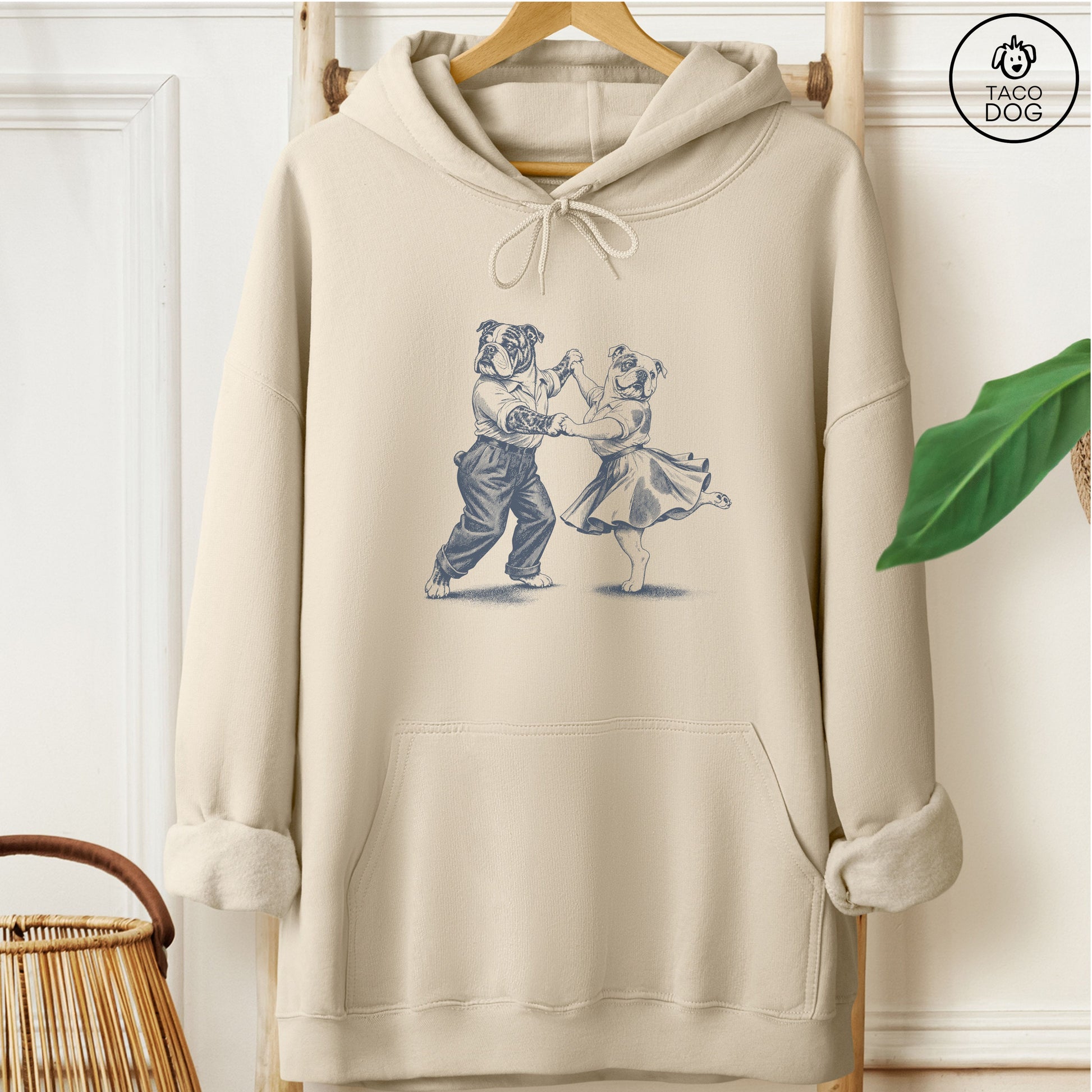 English Bulldog Dancing Hoodie Sand Taco-Dog
