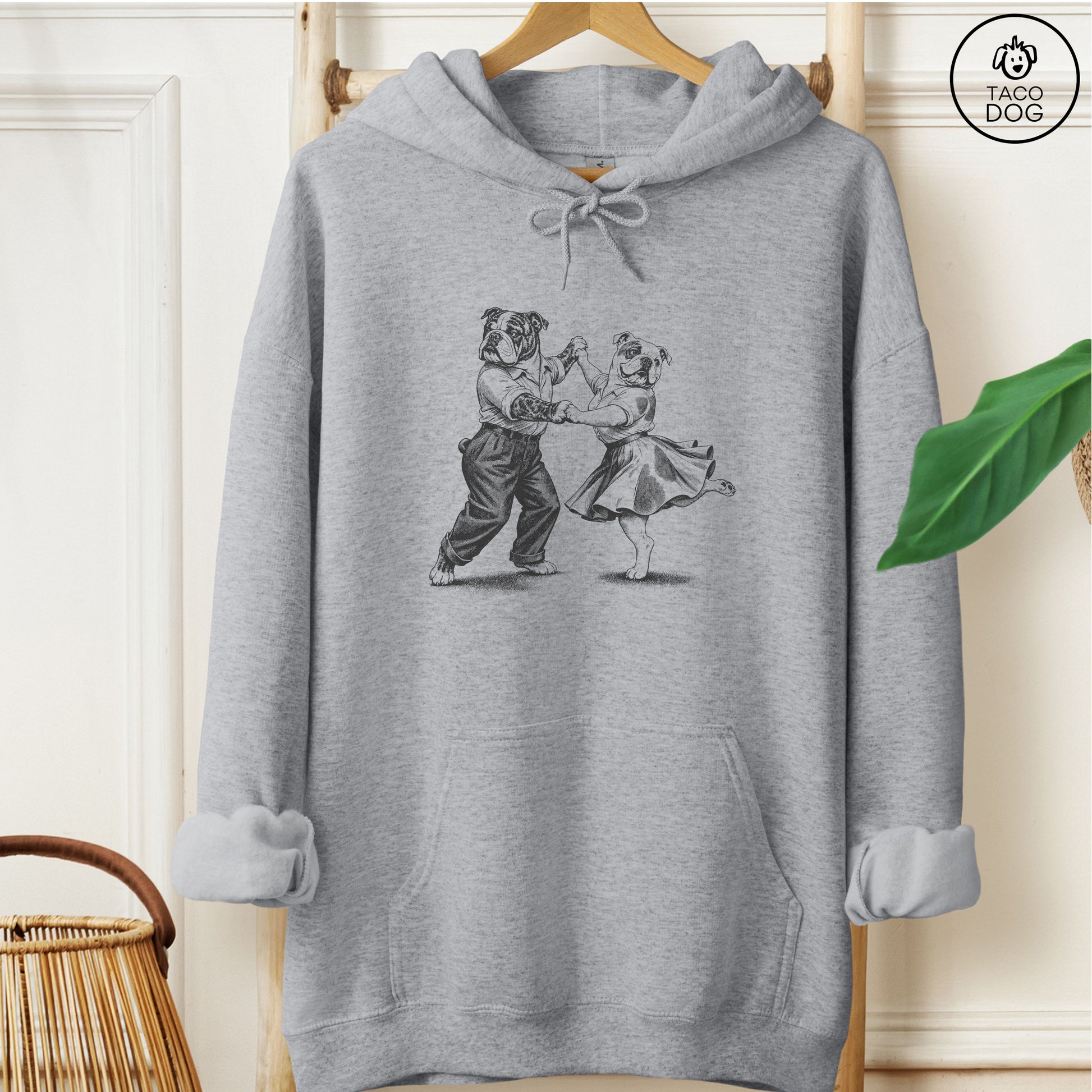 English Bulldog Dancing Hoodie Graphite Heather Taco-Dog