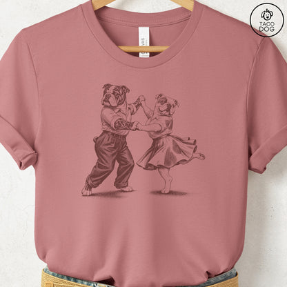 English Bulldog Dancing T-Shirt Heather Mauve Taco-Dog