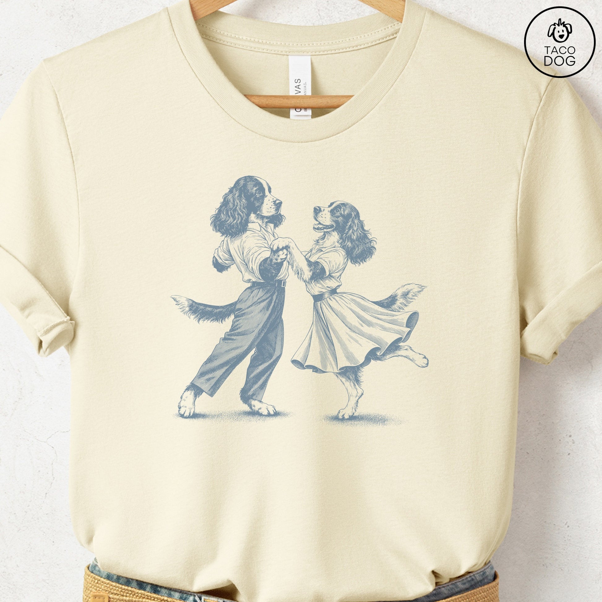 Springer Spaniel Dancing T-Shirt Natural Taco-Dog