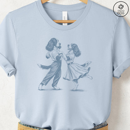 Springer Spaniel Dancing T-Shirt Light Blue Taco-Dog