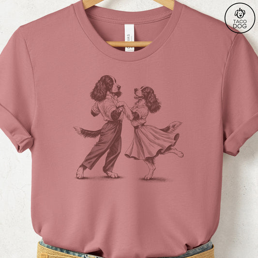 Springer Spaniel Dancing T-Shirt Heather Mauve Taco-Dog