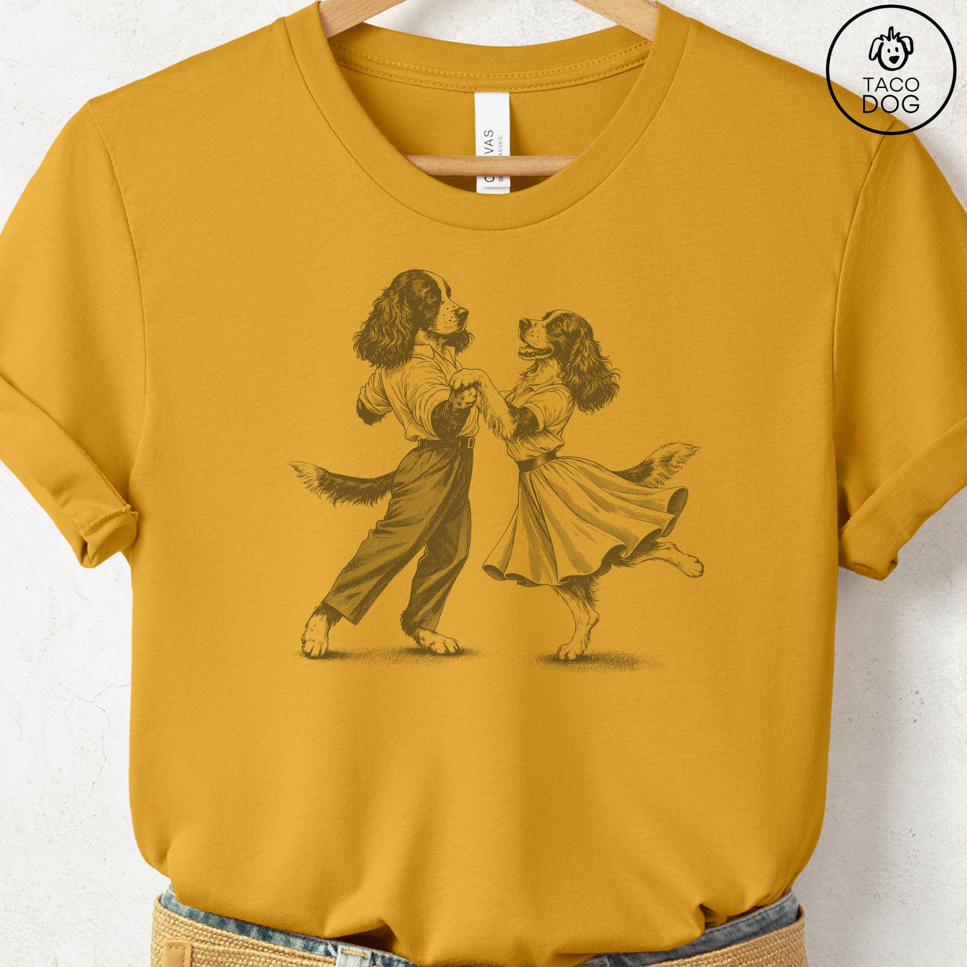 Springer Spaniel Dancing T-Shirt Mustard Taco-Dog