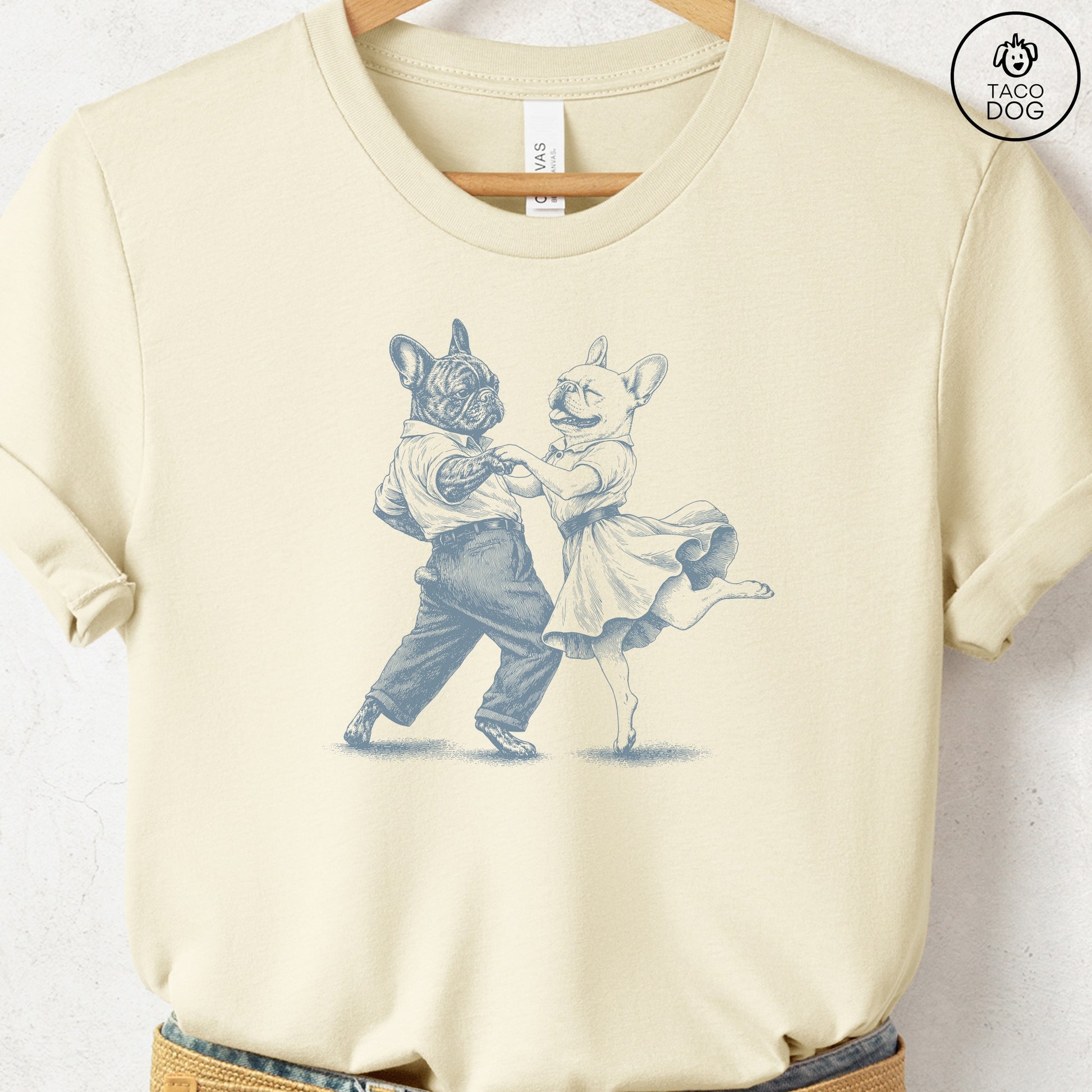 French Bulldog Frenchie Dancing T-Shirt Natural Taco-Dog