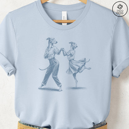 Italian Greyhound Whippet Dancing T-Shirt Light Blue Taco-Dog