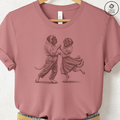 Mastiff Dancing T-Shirt Heather Mauve Taco-Dog
