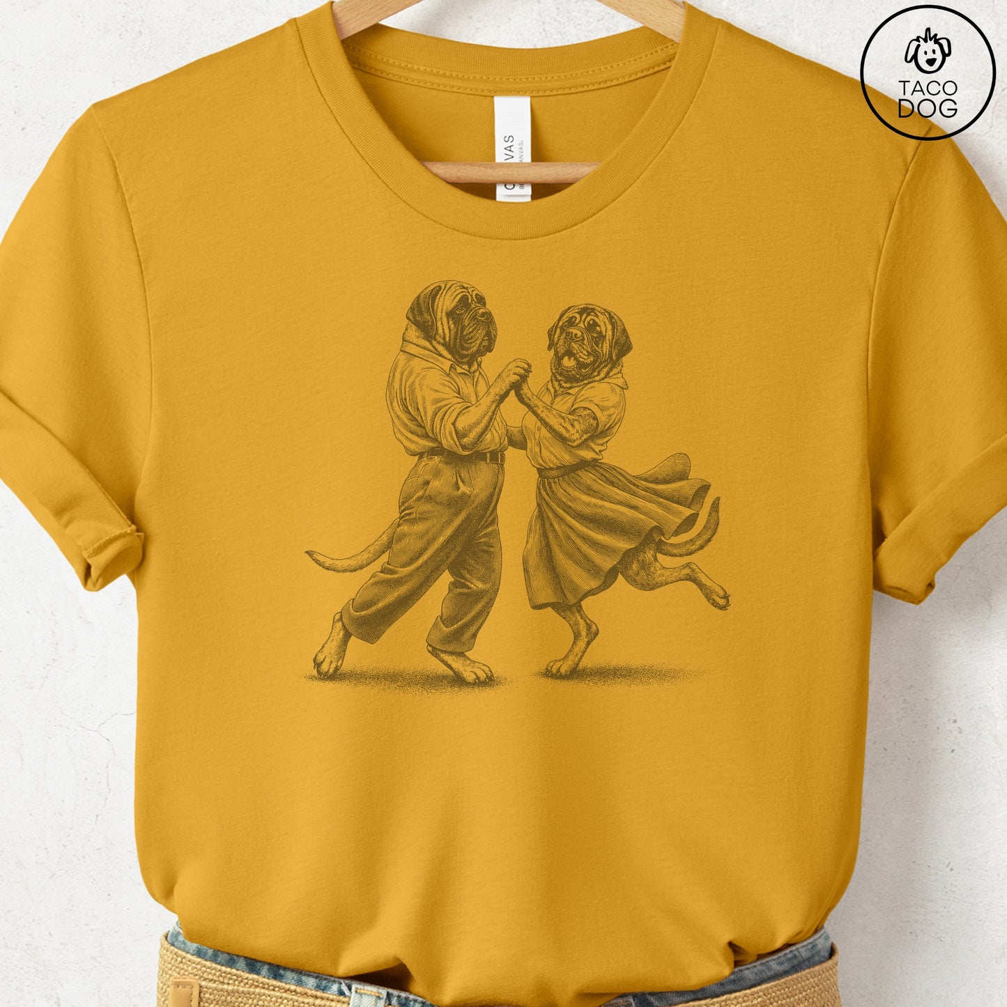 Mastiff Dancing T-Shirt Mustard Taco-Dog