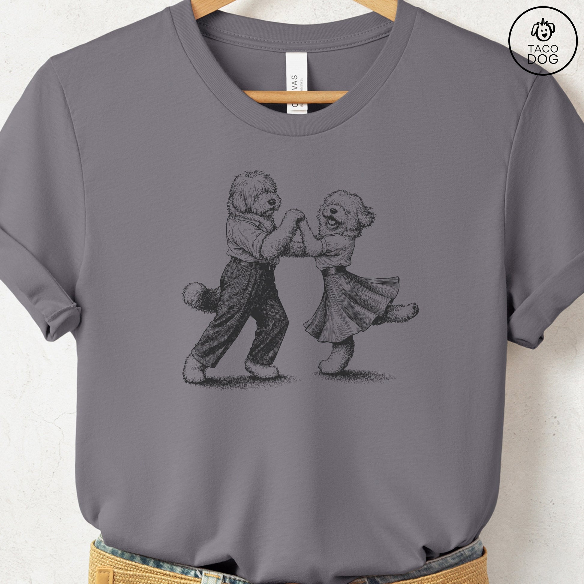 Old English Sheepdog Dancing T-Shirt Storm Taco-Dog