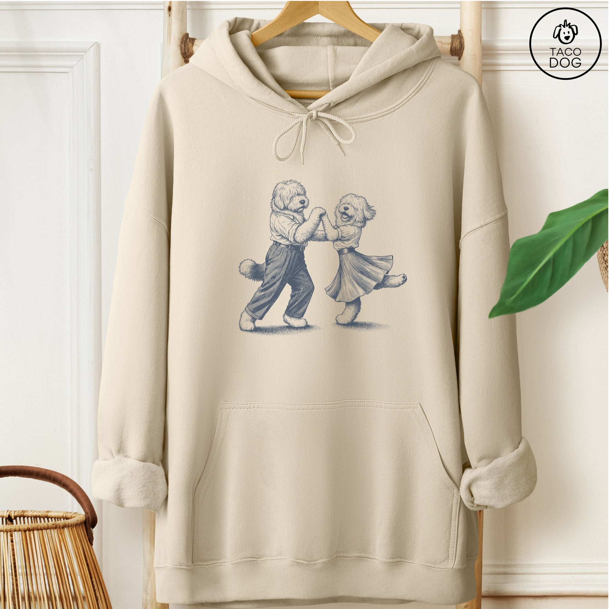 Old English Sheepdog Dancing Hoodie Sand Taco-Dog