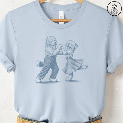 Old English Sheepdog Dancing T-Shirt Light Blue Taco-Dog