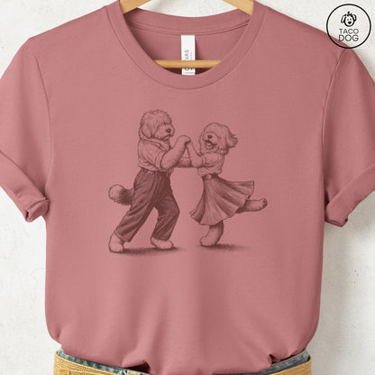 Old English Sheepdog Dancing T-Shirt Heather Mauve Taco-Dog