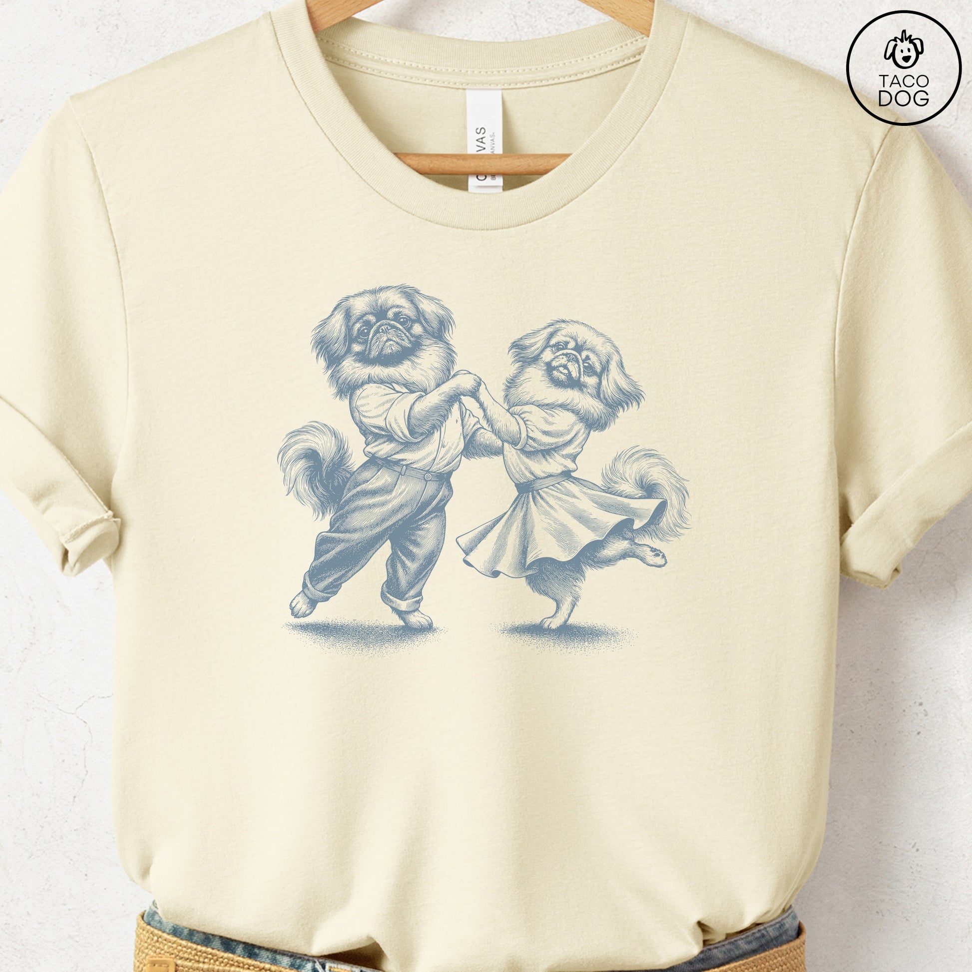 Pekingese Dancing T-Shirt Natural Taco-Dog