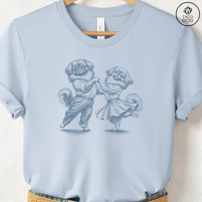 Pekingese Dancing T-Shirt Light Blue Taco-Dog