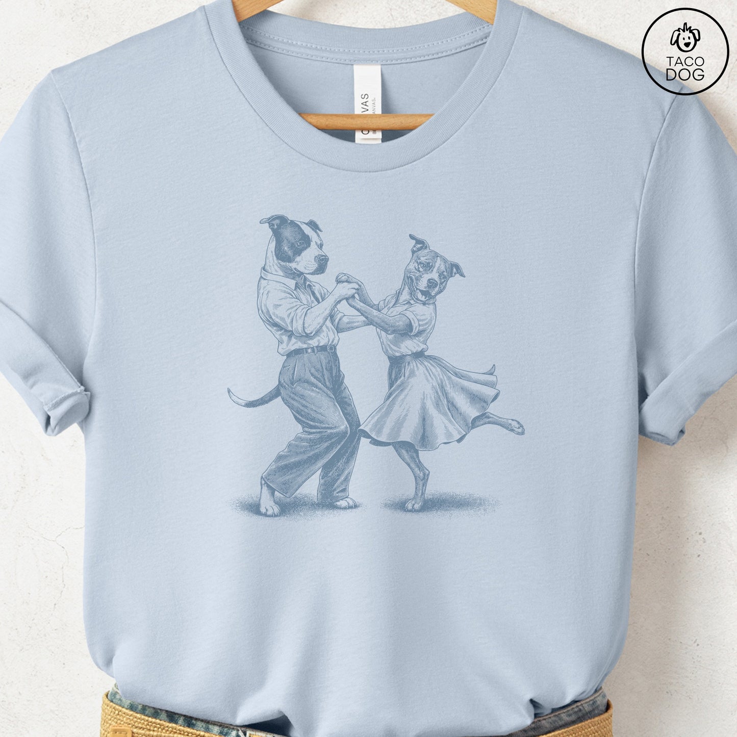 Pitbull Dancing T-Shirt Light Blue Taco-Dog