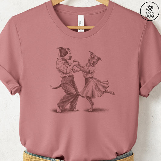 Pitbull Dancing T-Shirt Heather Mauve Taco-Dog