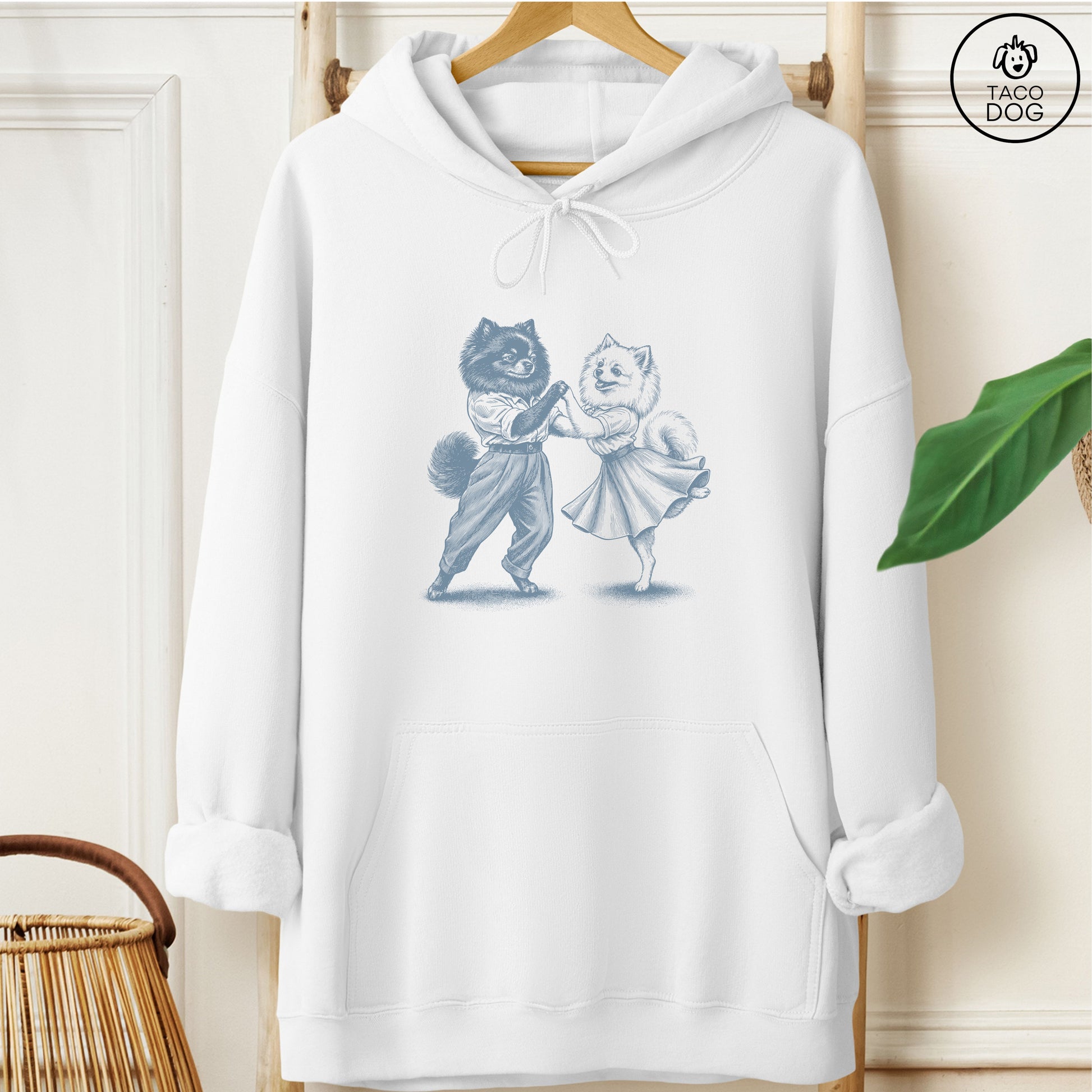 Pomeranian Dancing Hoodie White Taco-Dog