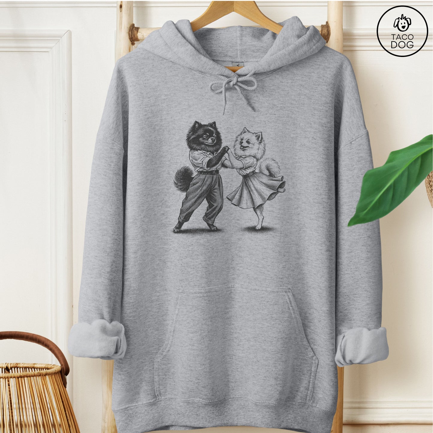 Pomeranian Dancing Hoodie Graphite Heather Taco-Dog