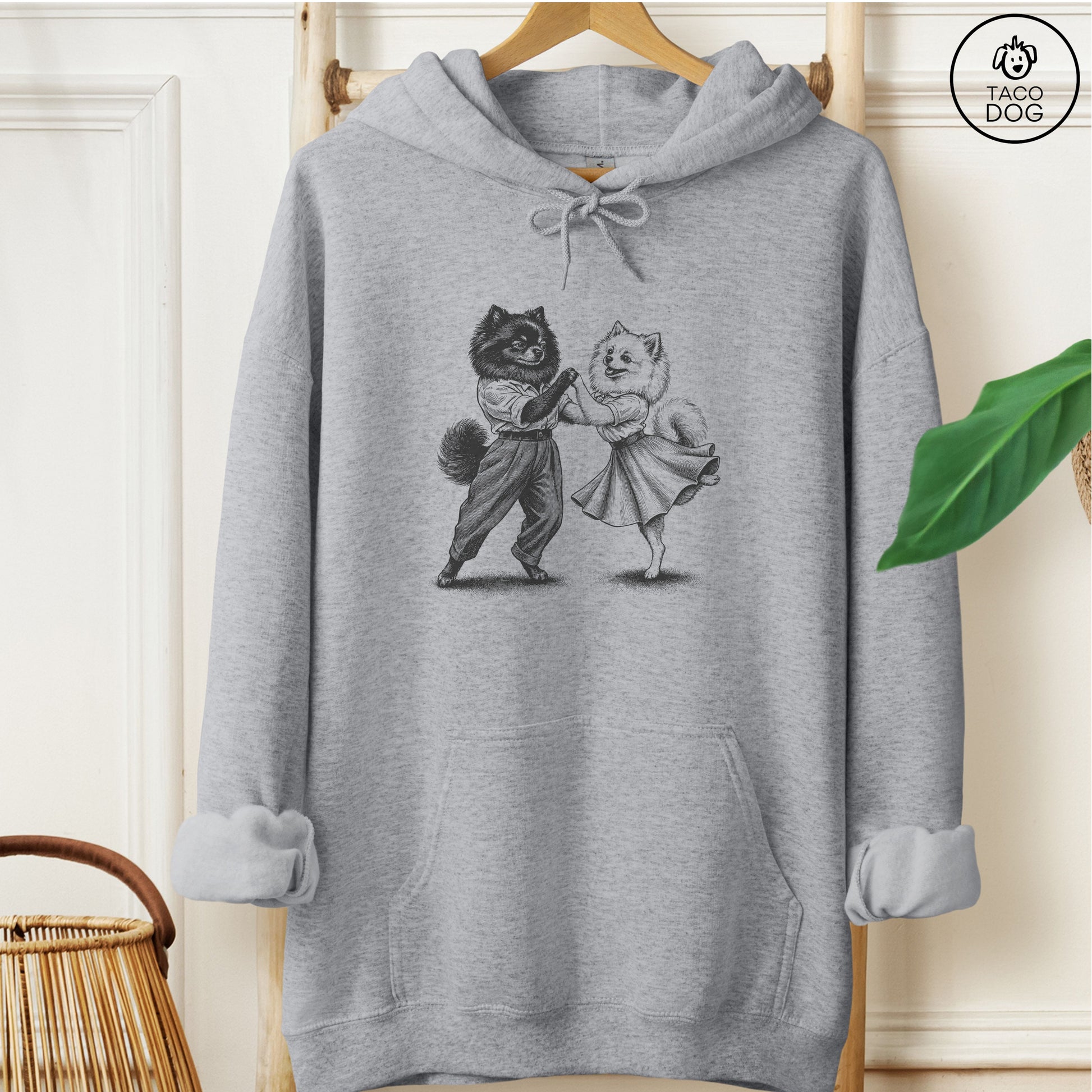 Pomeranian Dancing Hoodie Graphite Heather Taco-Dog