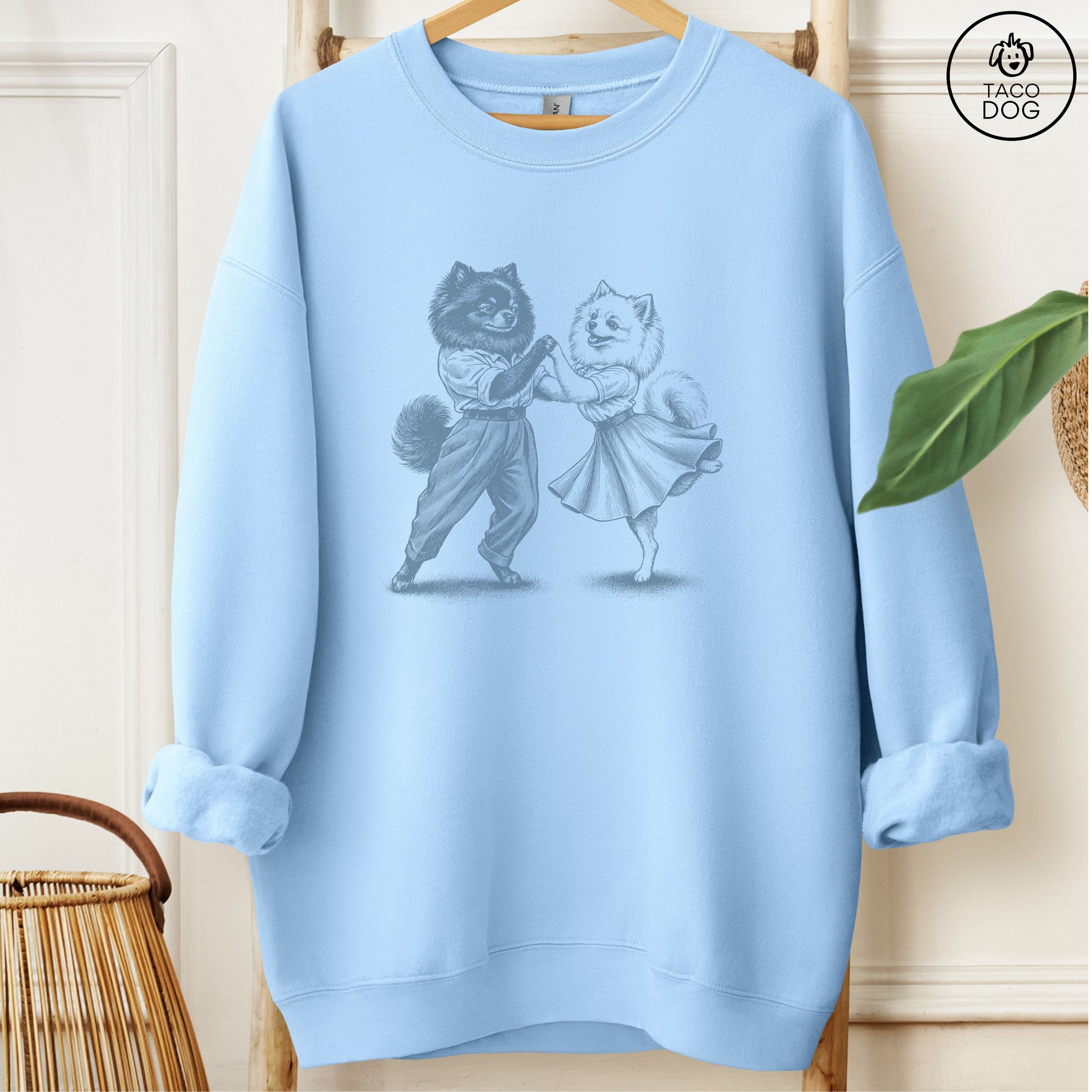 Pomeranian Dancing Sweatshirt Light Blue Taco-Dog