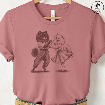 Pomeranian Dancing T-Shirt Heather Mauve Taco-Dog