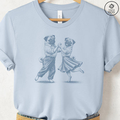 Pug Dancing T-Shirt Light Blue Taco-Dog