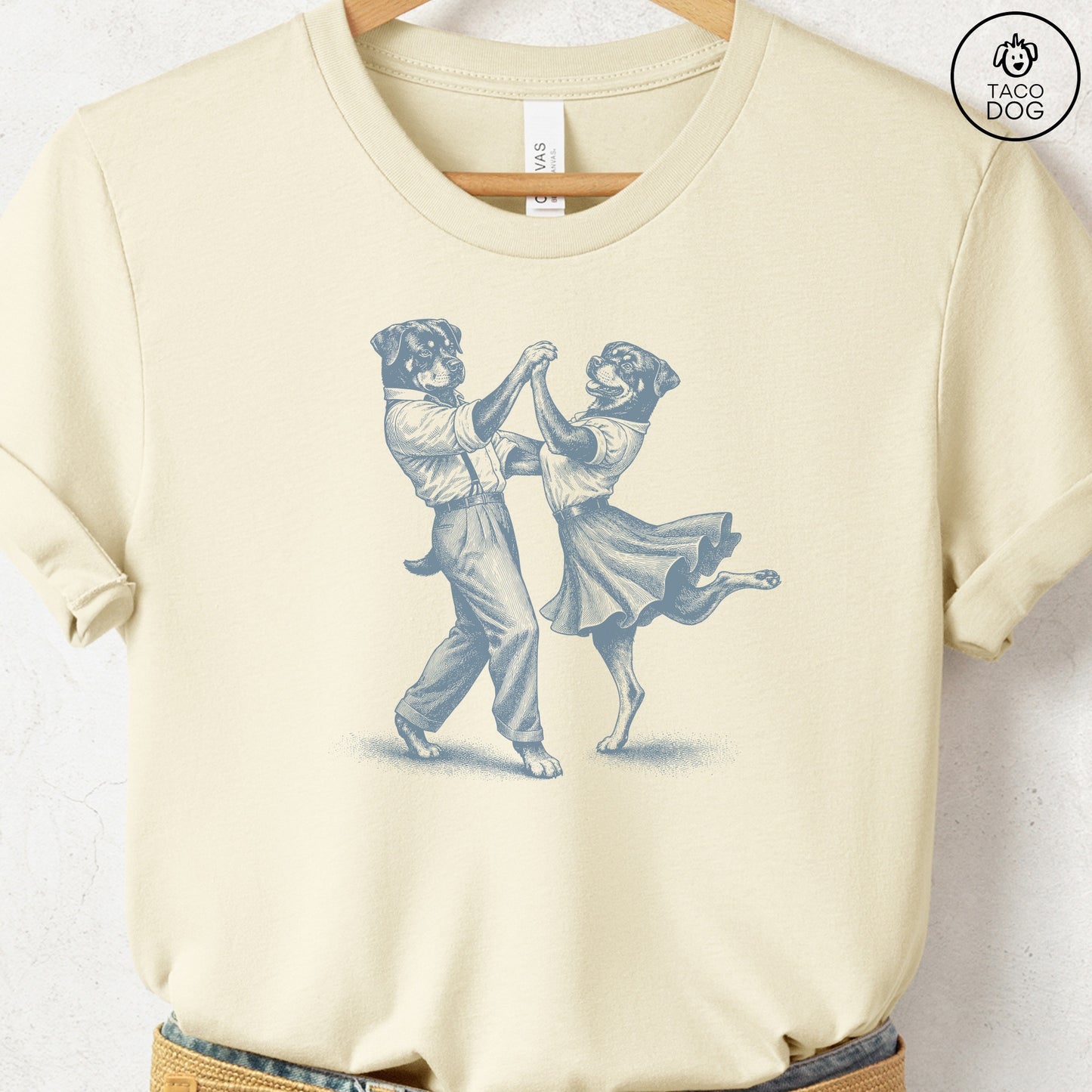 Rottweiler Dancing T-Shirt Natural Taco-Dog