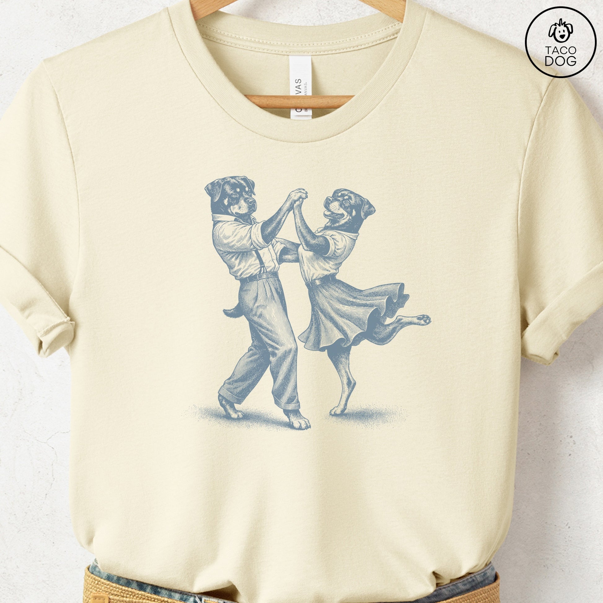 Rottweiler Dancing T-Shirt Natural Taco-Dog