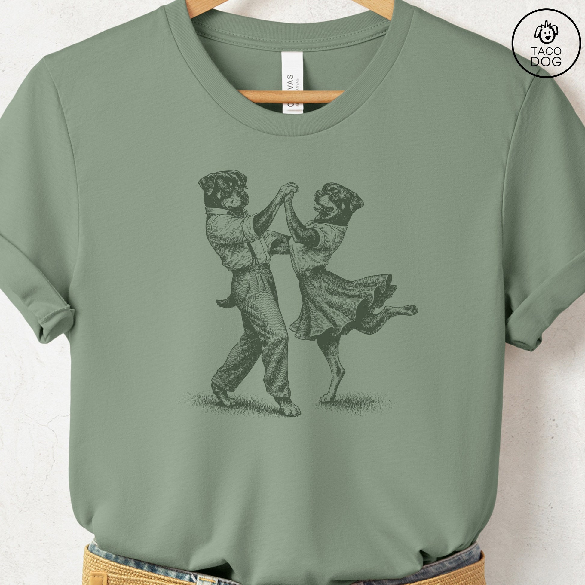 Rottweiler Dancing T-Shirt Sage Taco-Dog