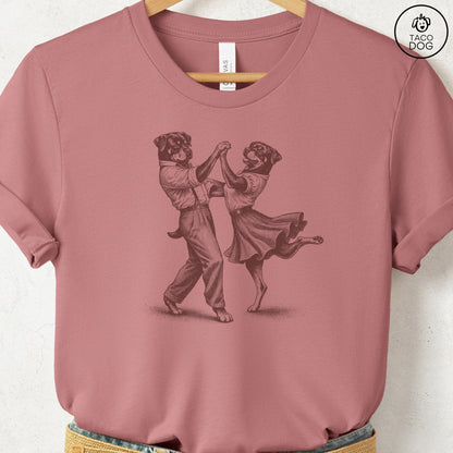 Rottweiler Dancing T-Shirt Heather Mauve Taco-Dog