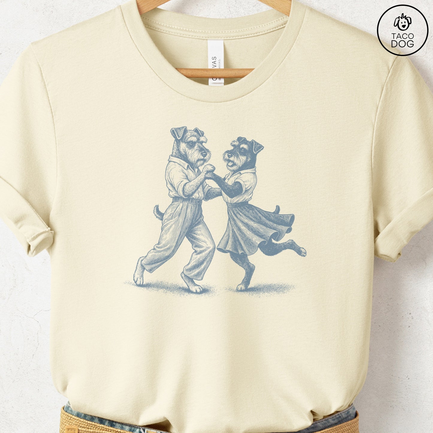 Schnauzer Dancing T-Shirt Natural Taco-Dog