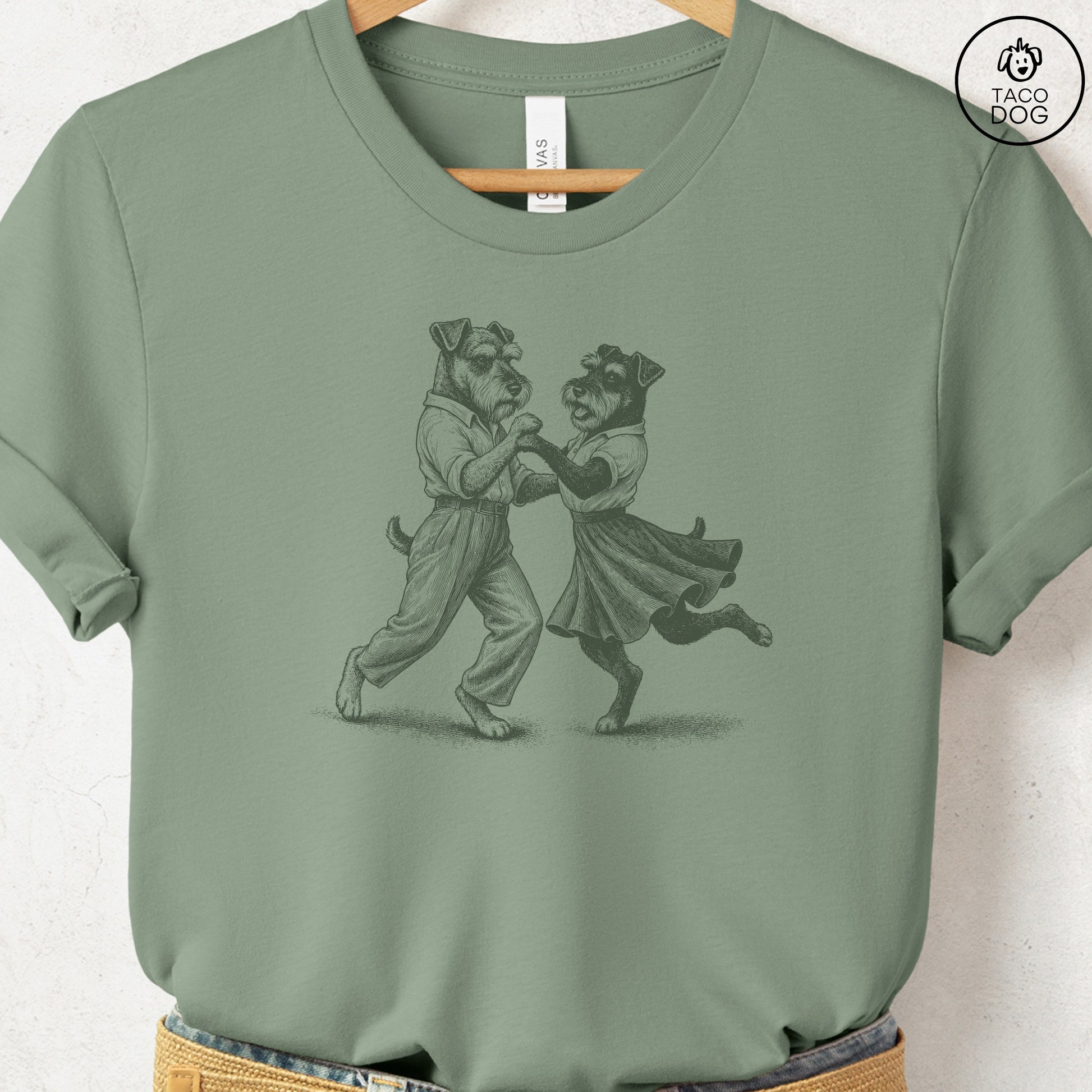 Schnauzer Dancing T-Shirt Sage Taco-Dog