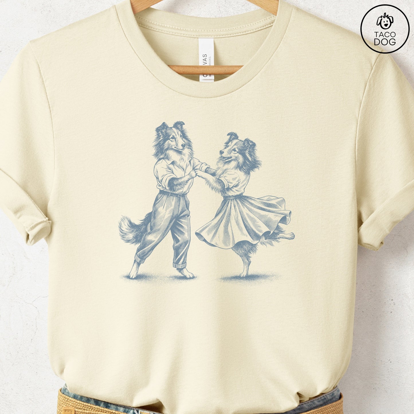 Shetland Sheepdog Dancing T-Shirt Natural Taco-Dog