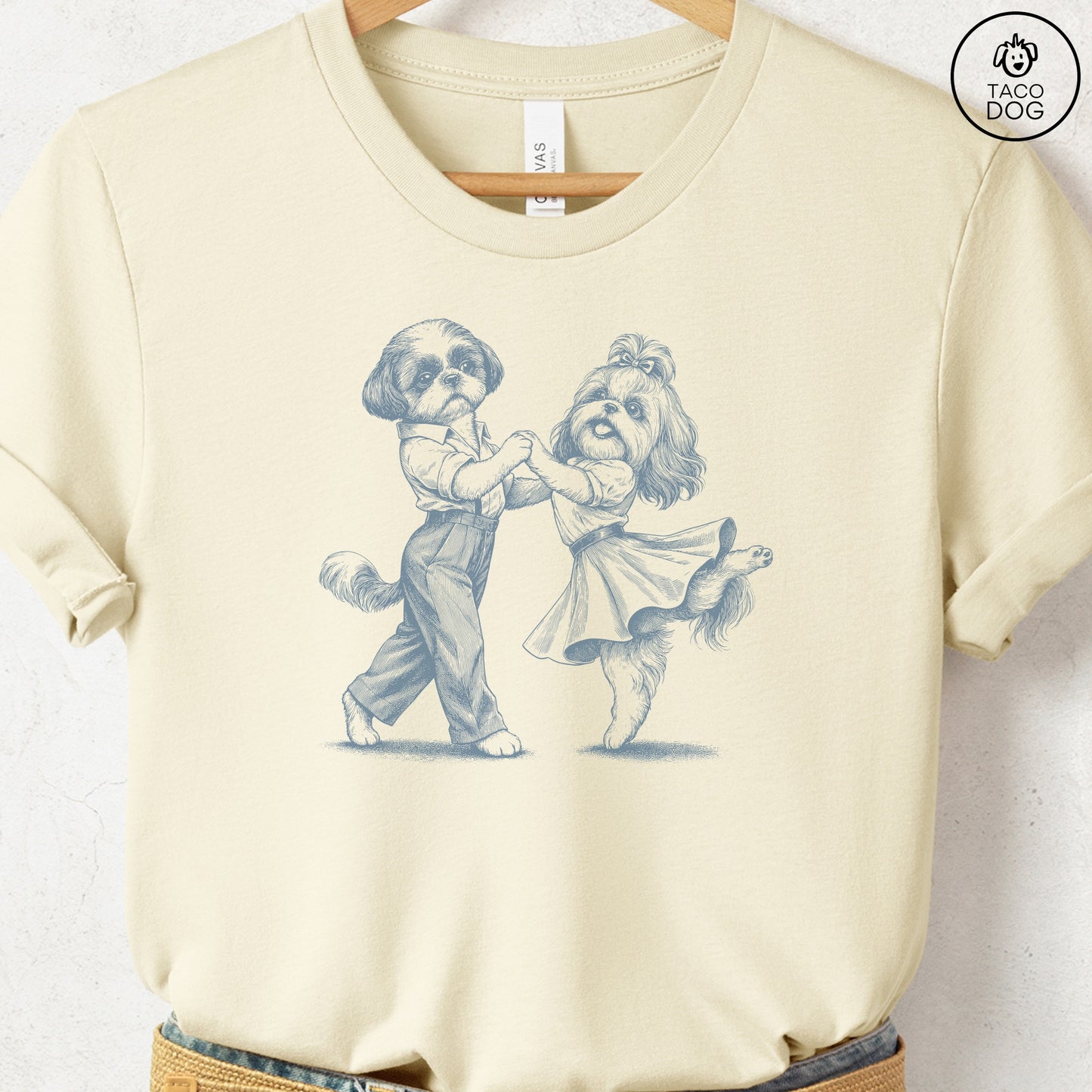 Shih Tzu Dancing T-Shirt Natural Taco-Dog