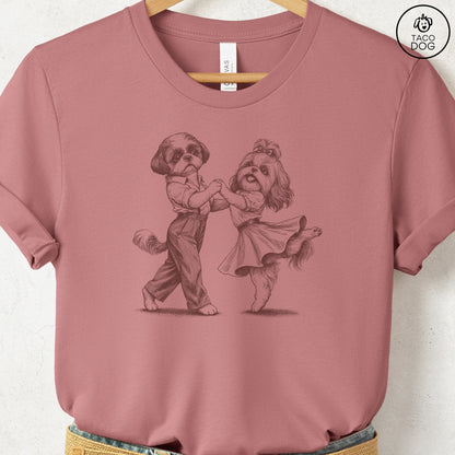 Shih Tzu Dancing T-Shirt Heather Mauve Taco-Dog
