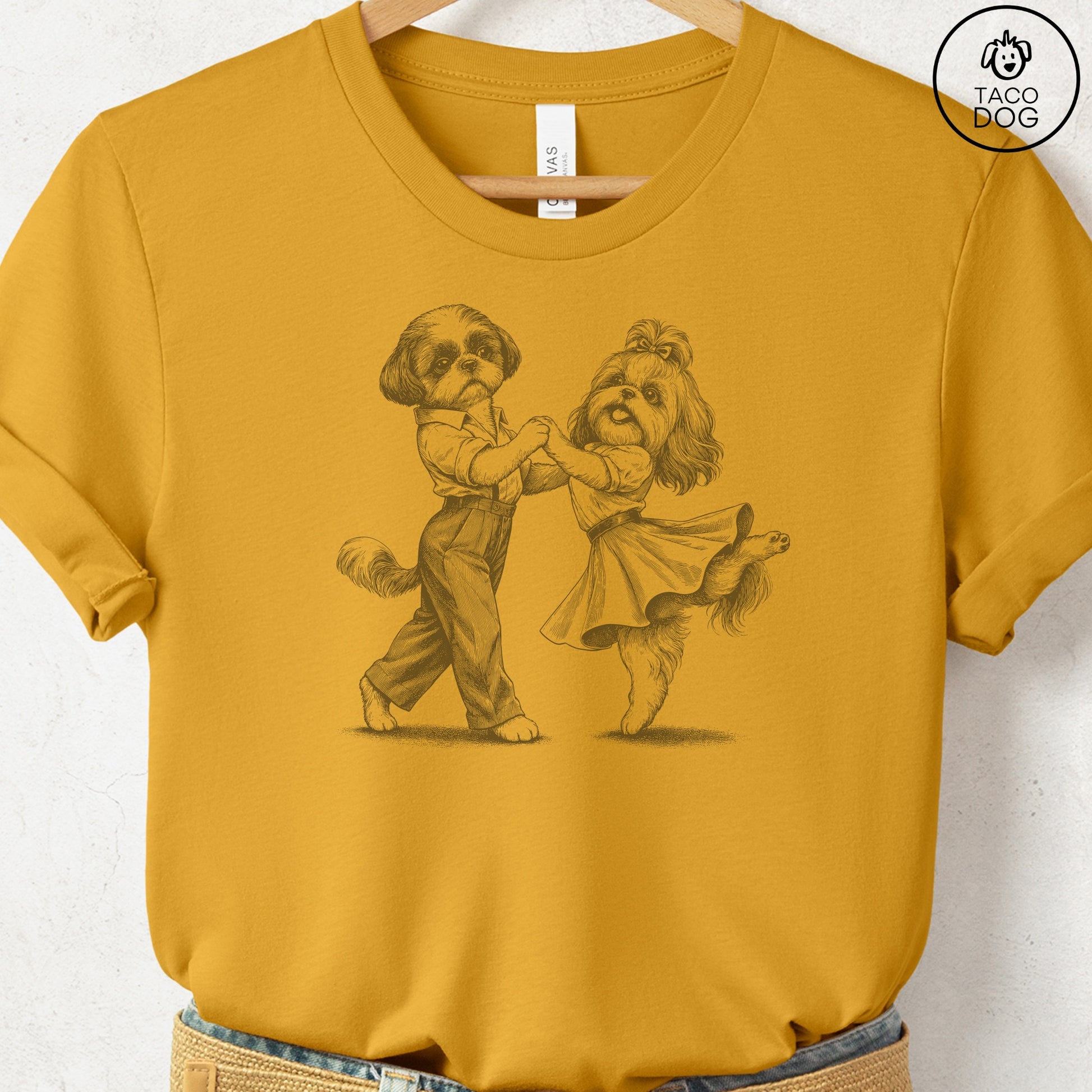 Shih Tzu Dancing T-Shirt Mustard Taco-Dog