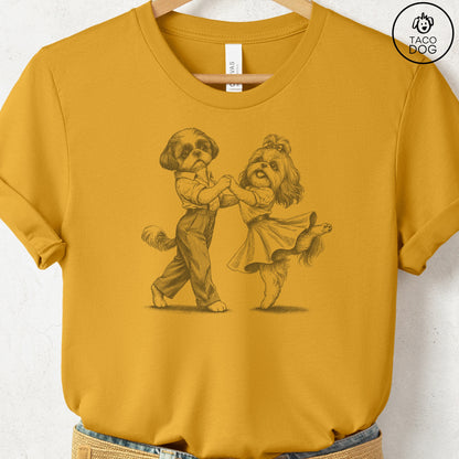 Shih Tzu Dancing T-Shirt Mustard Taco-Dog