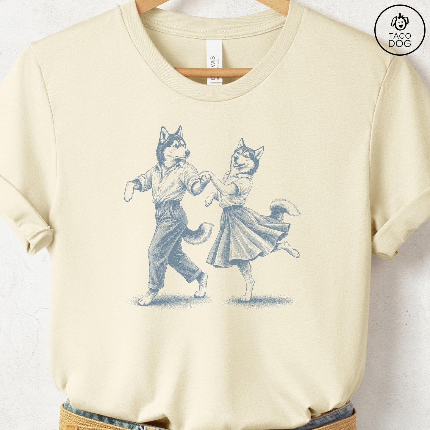 Husky Dancing T-Shirt Natural Taco-Dog