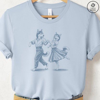 Husky Dancing T-Shirt Light Blue Taco-Dog