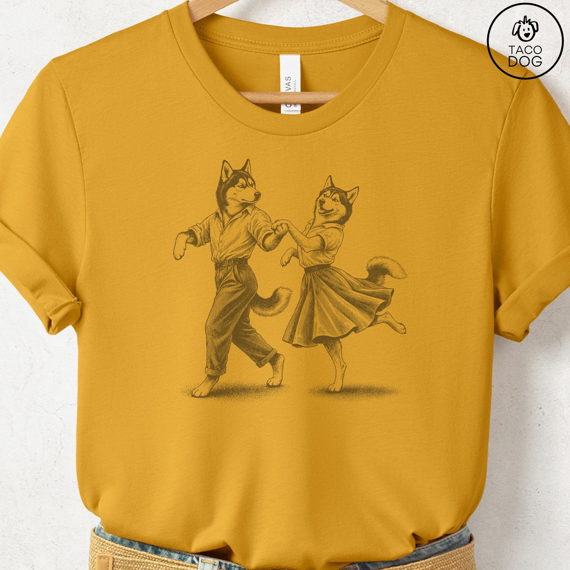 Husky Dancing T-Shirt Mustard Taco-Dog