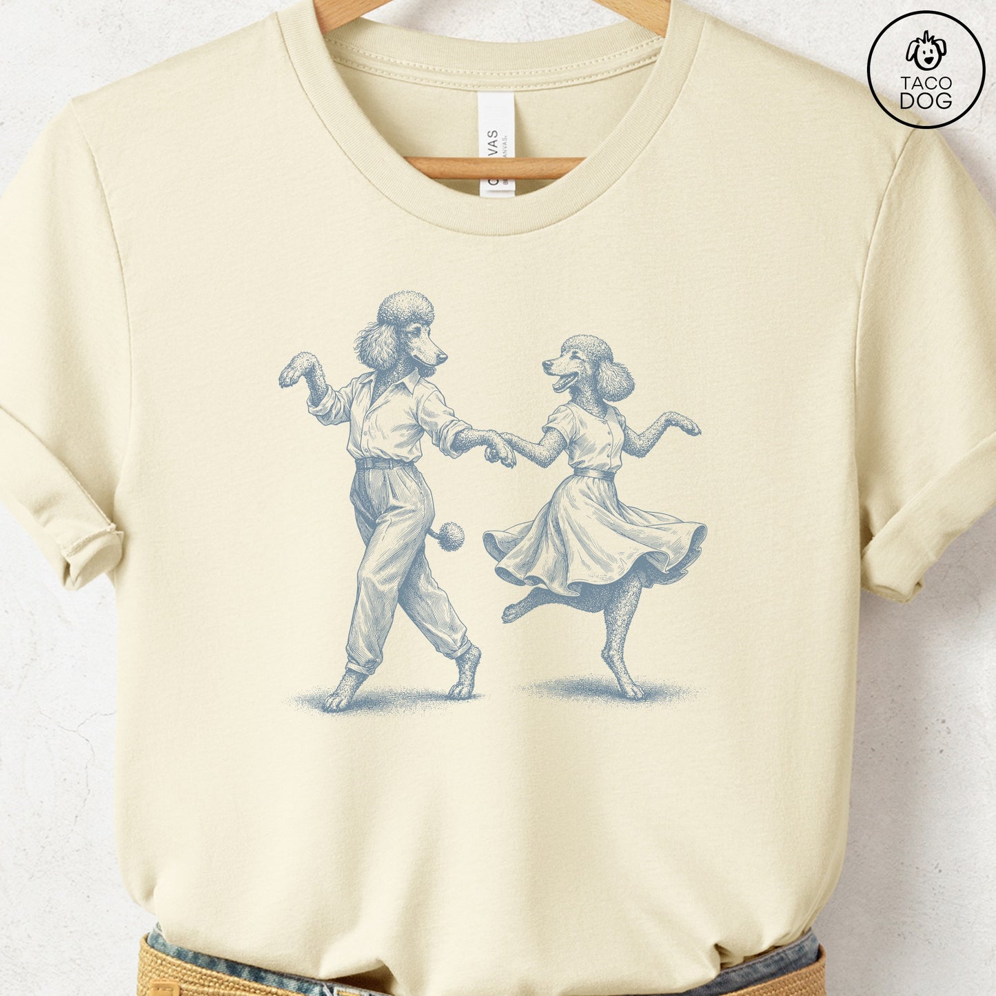 Poodle Dancing T-Shirt Natural Taco-Dog