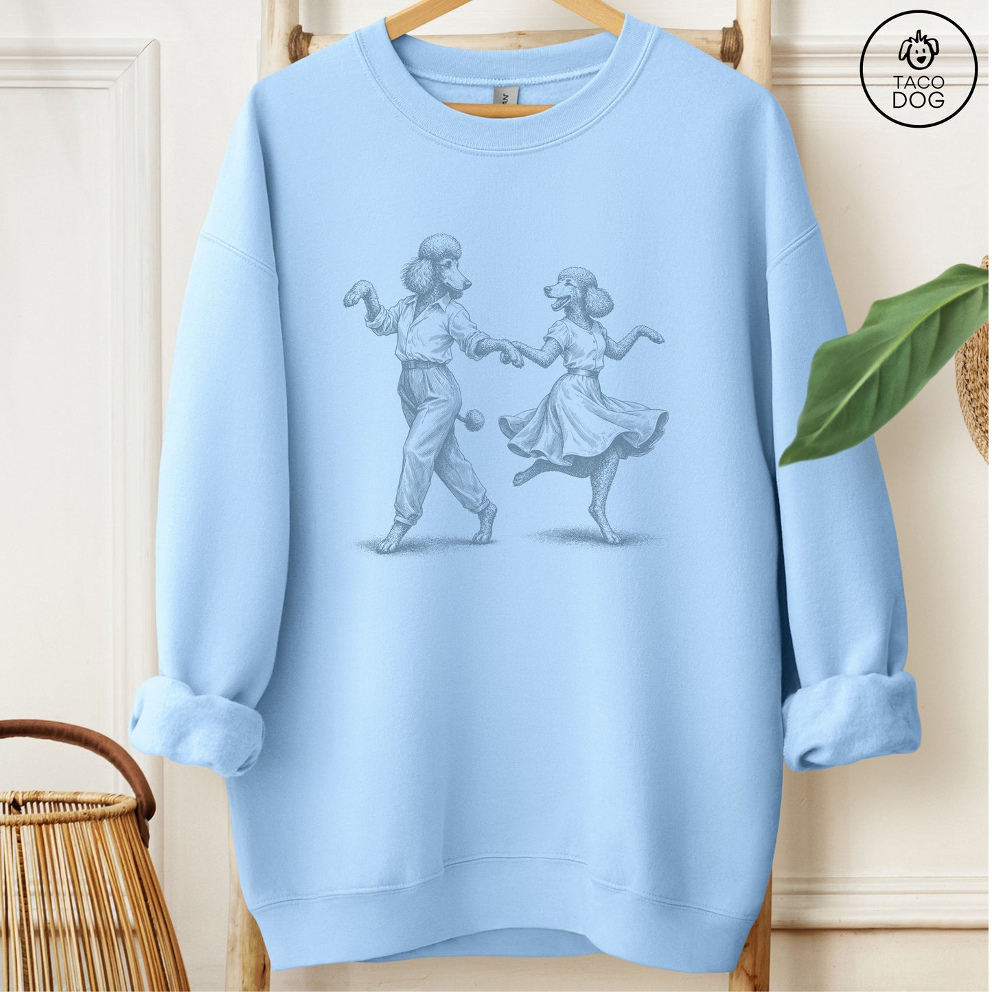 Poodle Dancing Sweatshirt Light Blue Taco-Dog