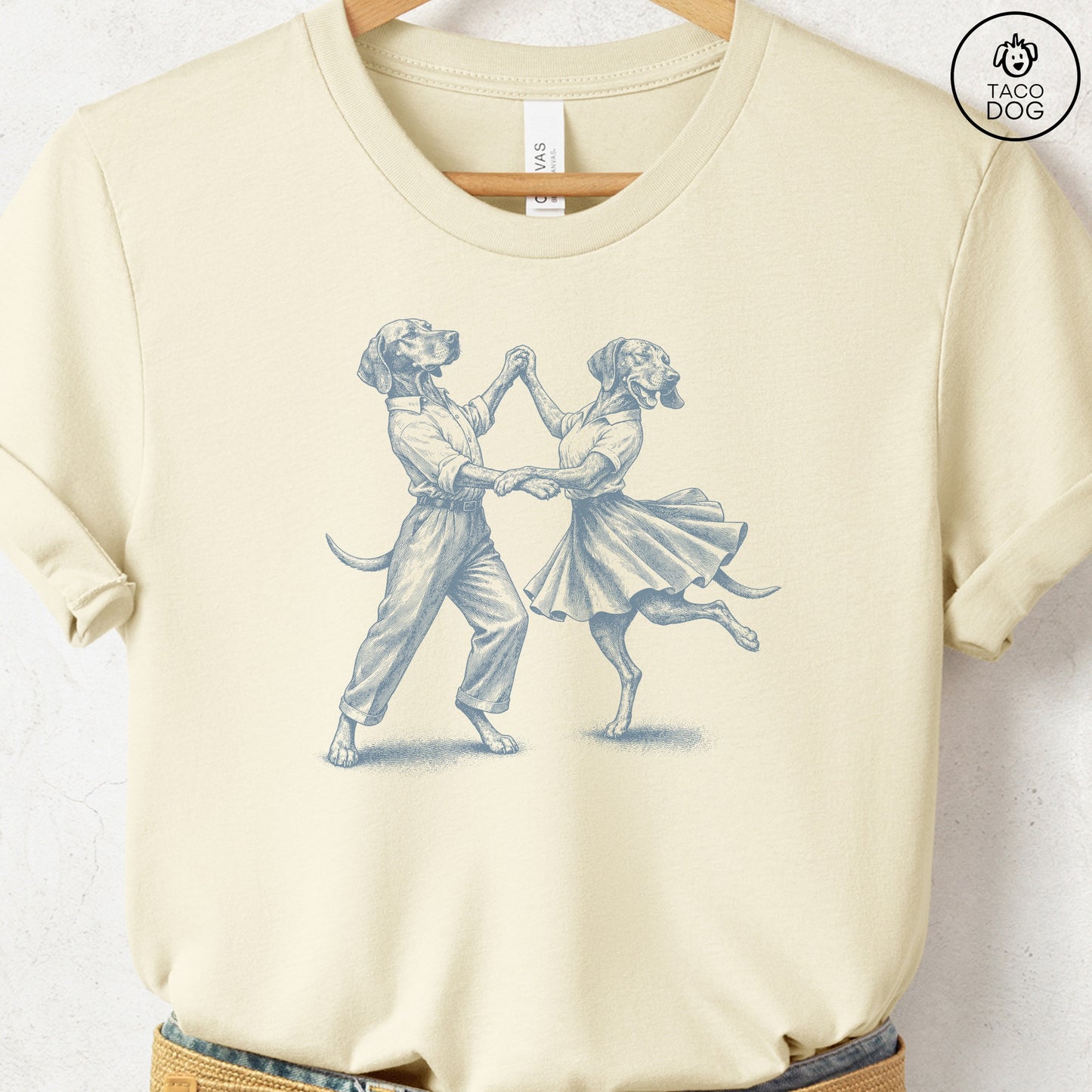 Vizsla Dancing T-Shirt Natural Taco-Dog