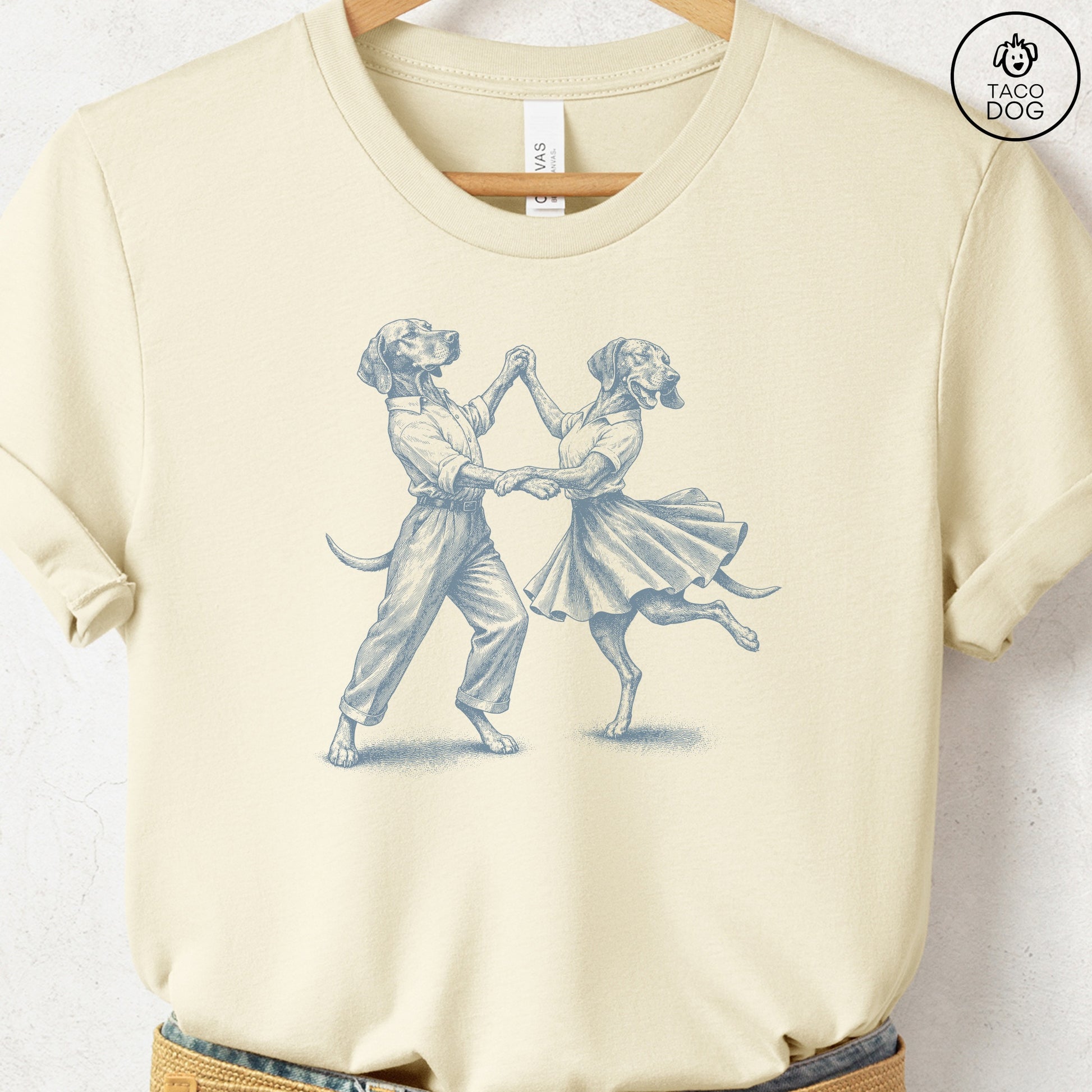 Vizsla Dancing T-Shirt Natural Taco-Dog