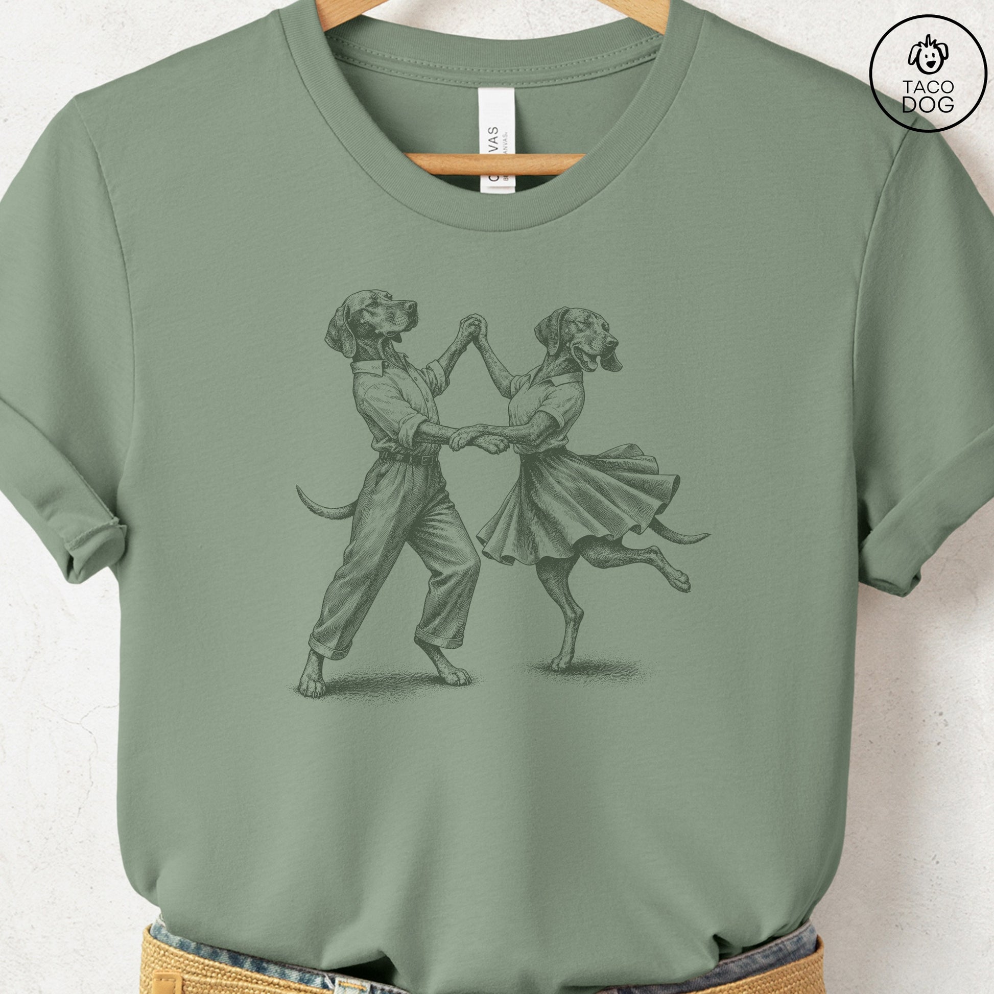 Vizsla Dancing T-Shirt Sage Taco-Dog