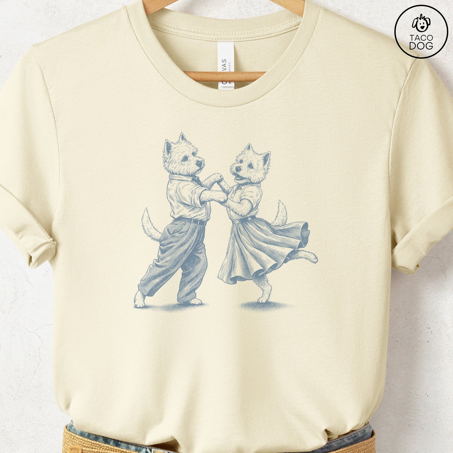 Westie Dancing T-Shirt Natural Taco-Dog