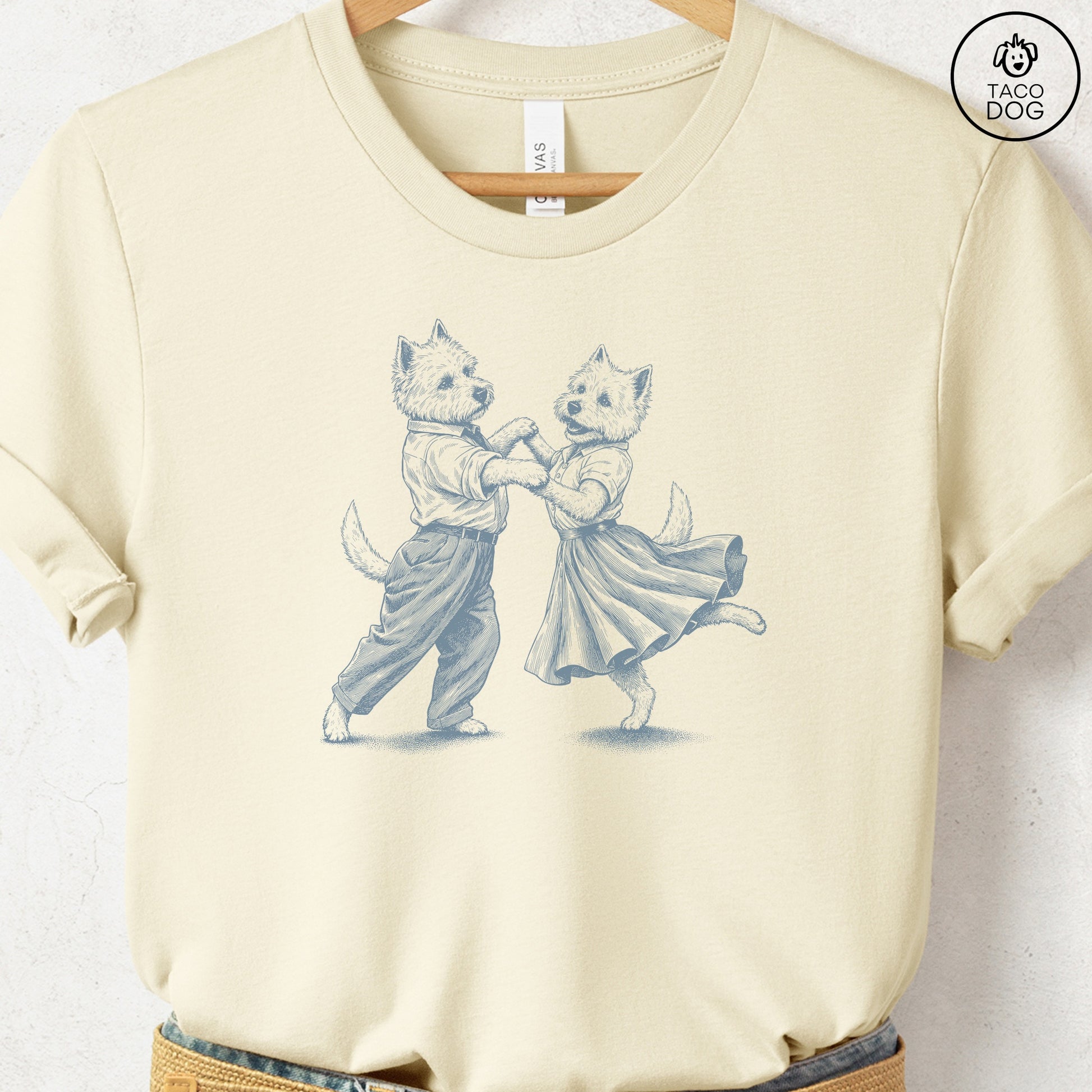 Westie Dancing T-Shirt Natural Taco-Dog
