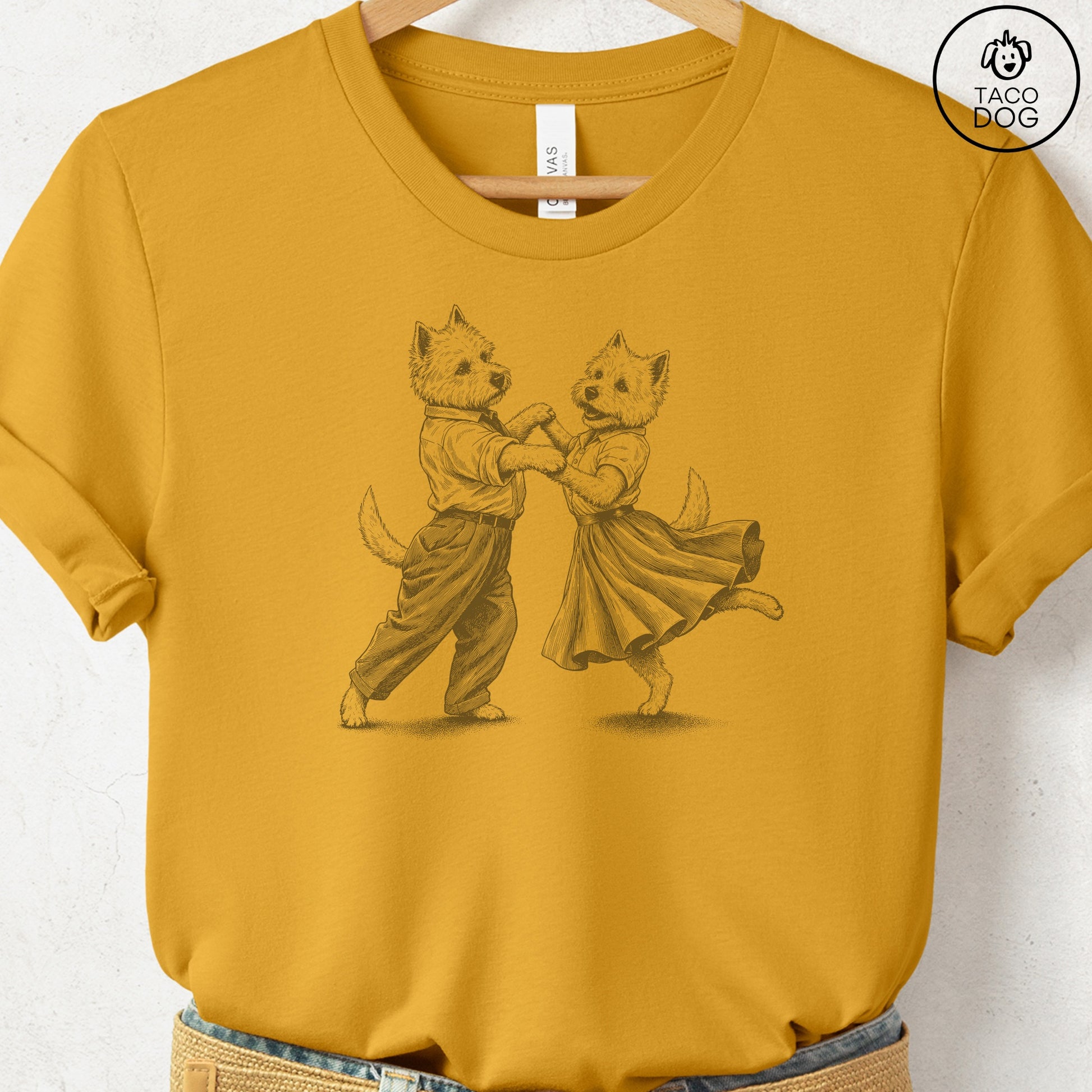 Westie Dancing T-Shirt Mustard Taco-Dog
